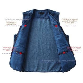 Muška denim i pamuk vesta s višestrukim džepovima, prozračna i udobna za proljeće i jesen, bez rukava
