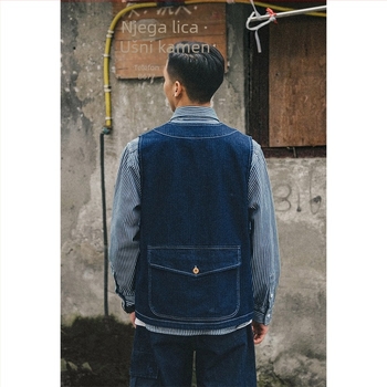 Retro denim vesta, američki ispran taktički stil, za muškarce