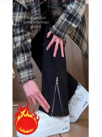 Muške traperice od denima, ravne nogavice, visok pojas, zatvarač, flis podstava