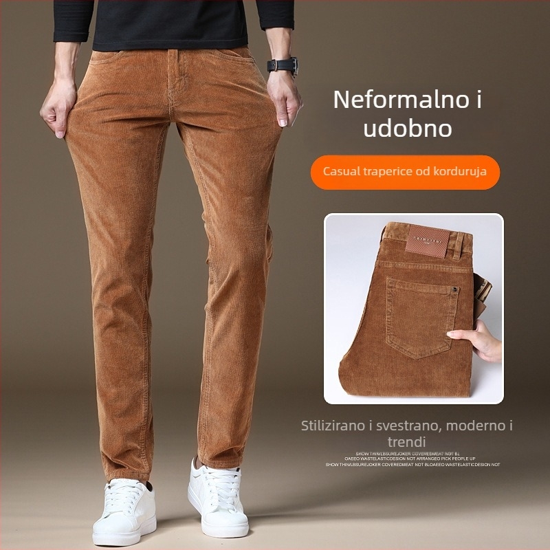 Muške corduroy hlače — pamuk-stretch denim, srednji struk, ravni kroj, zatvarač, zimska debljina