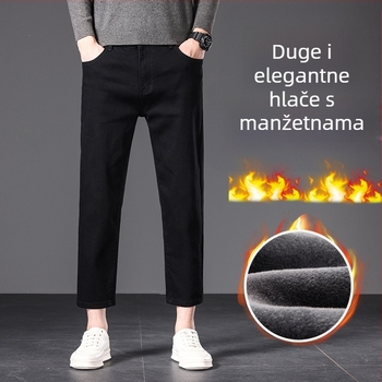 Muške farmerice ravnog kroja, srednji struk, zip zatvarač, modalna tkanina, fleece podstava
