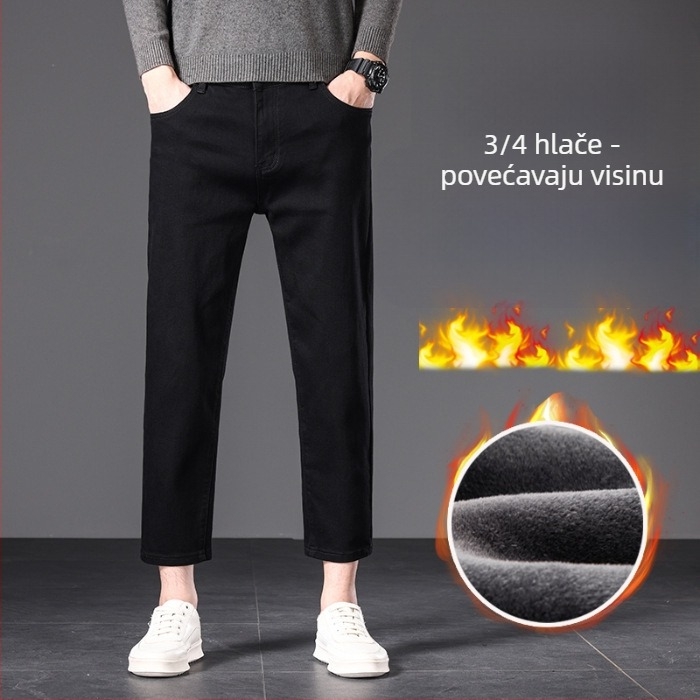 Muške farmerice ravnog kroja, srednji struk, zip zatvarač, modalna tkanina, fleece podstava