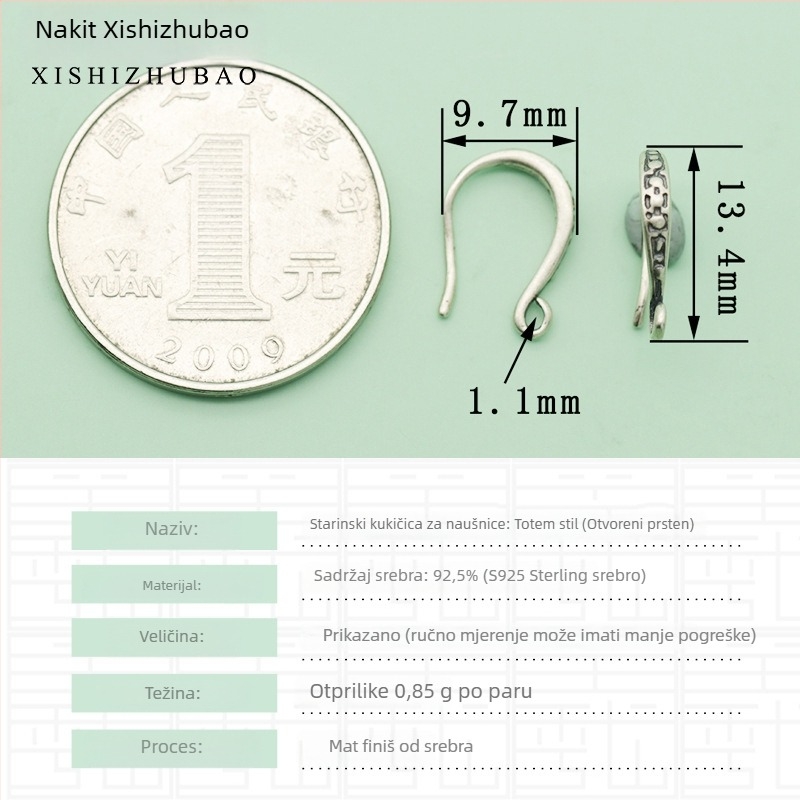 Kuka za naušnice od srebra S925 – vintage mat završetak, mali cvjetni totem, poluproizvod za DIY nakit
