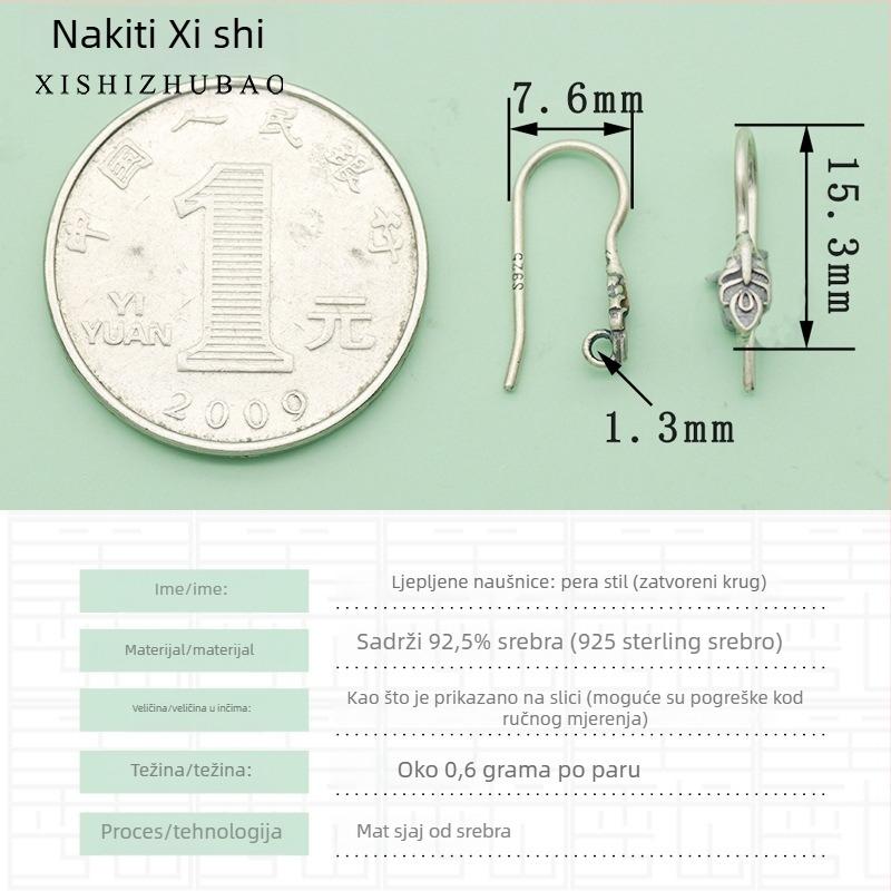 Kuka za naušnice od srebra S925 – vintage mat završetak, mali cvjetni totem, poluproizvod za DIY nakit