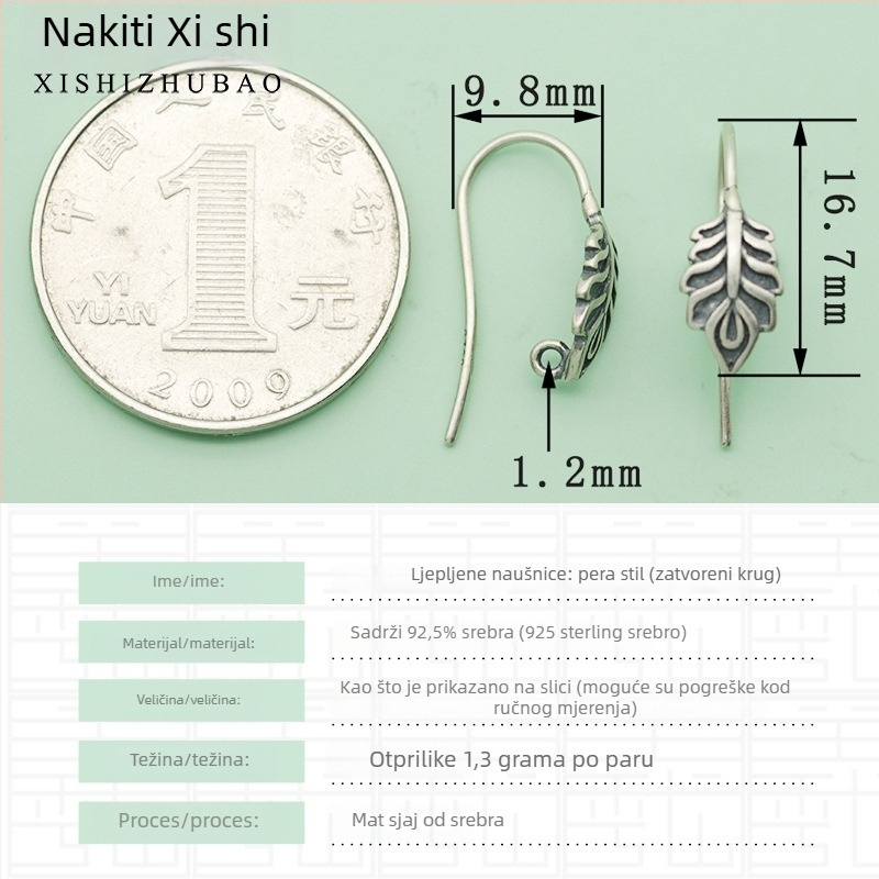 Kuka za naušnice od srebra S925 – vintage mat završetak, mali cvjetni totem, poluproizvod za DIY nakit