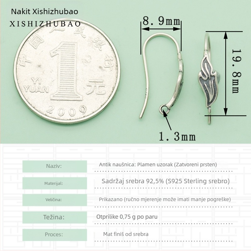 Kuka za naušnice od srebra S925 – vintage mat završetak, mali cvjetni totem, poluproizvod za DIY nakit