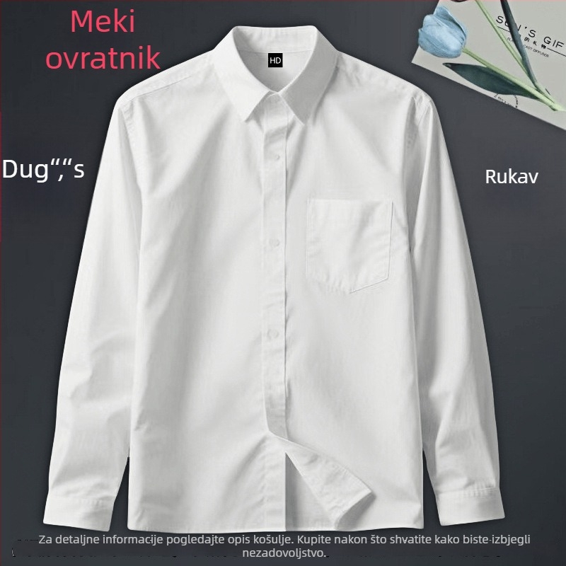 Muška košulja s dugim rukavima, stojeći ovratnik, labav kroj, jednobojna, glavno vlakno: 96% lan, otporna na habanje, pogodna za poslovne i svatbene prilike, proljeće 2025