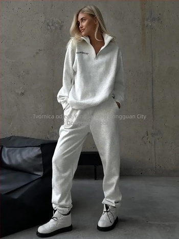 Ženski oversize dukserica s zipom i polo ovratnikom, s printom, debela tkanina, jesen-zima, casual američkog stila.