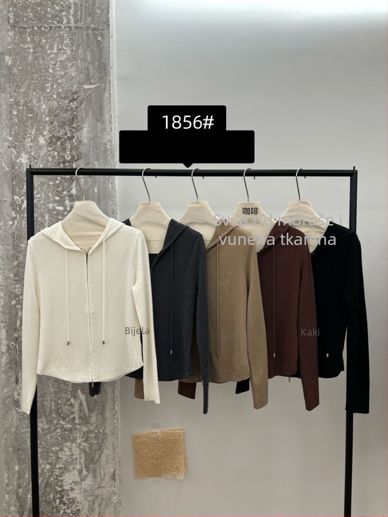 Zhilan Hooded cardigan – mršav kroj, kratka duljina, mješavina Mulberry svile i Lyocell, zip, V-izrez, dugi rukavi, jesen 2025, japansko-korejski ležerni stil