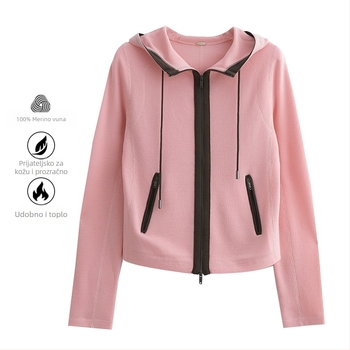 Cardigan od merino vune 95%+, zip zatvarač, okrugli izrez, dugi rukavi