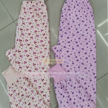 Ženske pantalone od pamuka s floralnim uzorkom, topli, jednoslojno, 100% pamuk, gustoća tkanine 181–200 g/m²
