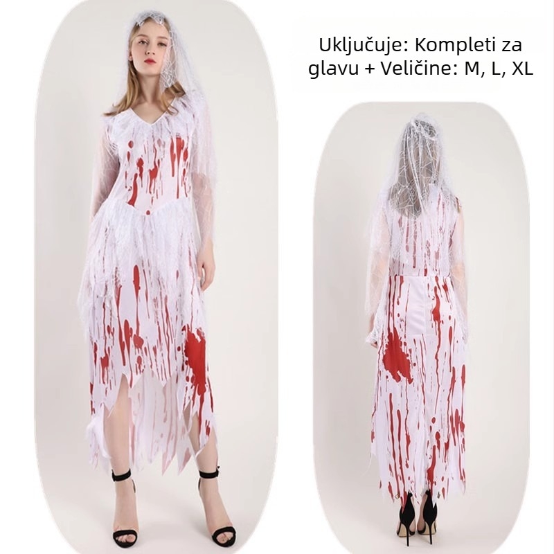 Halloween cosplay kostim: kraljica skeleta, duh nevjesta, haljina od poliestera za pozornicu, za žene, proljeće 2025