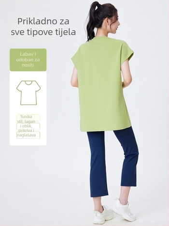 Majica T s lebdećim rukavima, okrugli izrez, slobodan kroj, mješavina pamuka/poliester/elastana, za sport i jogu, za žene