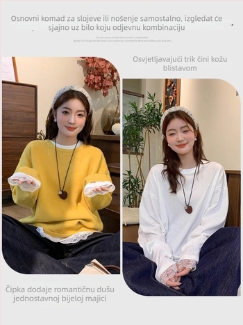 Majica od bambus-pamuka, 70–80% pamuk, pulover stil za dnevno nošenje, dugi rukavi, slobodan kroj