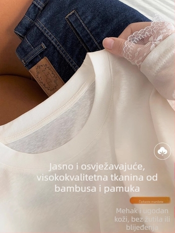 Majica od bambus-pamuka, 70–80% pamuk, pulover stil za dnevno nošenje, dugi rukavi, slobodan kroj