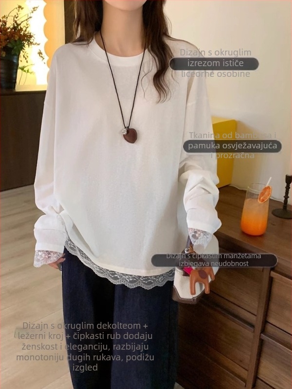 Majica od bambus-pamuka, 70–80% pamuk, pulover stil za dnevno nošenje, dugi rukavi, slobodan kroj