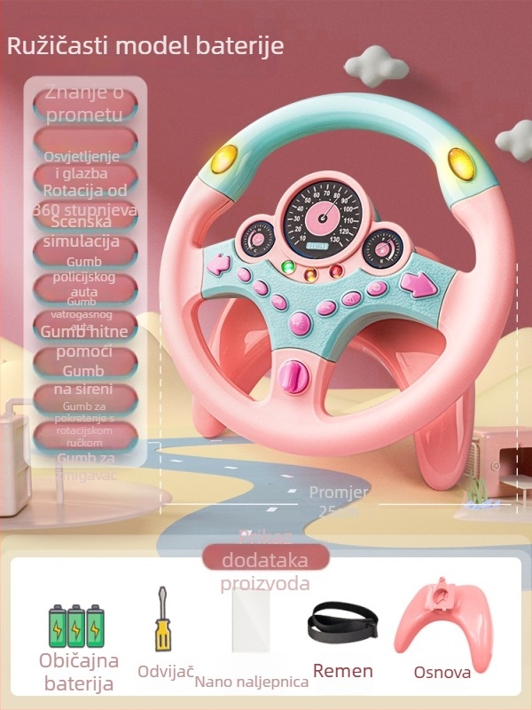 Dječji volan za stražnje sjedalo automobila – simulacija vožnje, plastika, za djecu 0–3 godine