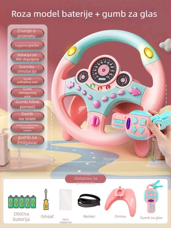 Dječji volan za stražnje sjedalo automobila – simulacija vožnje, plastika, za djecu 0–3 godine