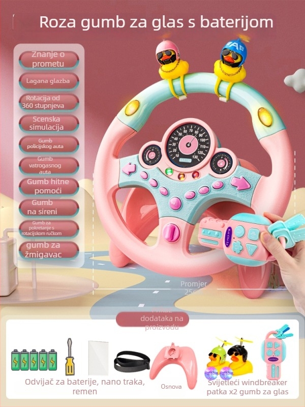 Dječji volan za stražnje sjedalo automobila – simulacija vožnje, plastika, za djecu 0–3 godine