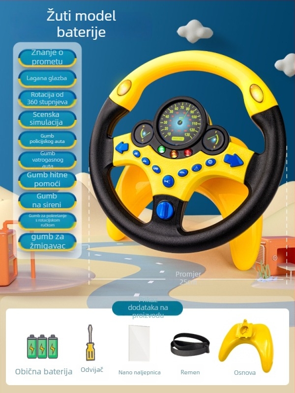 Dječji volan za stražnje sjedalo automobila – simulacija vožnje, plastika, za djecu 0–3 godine