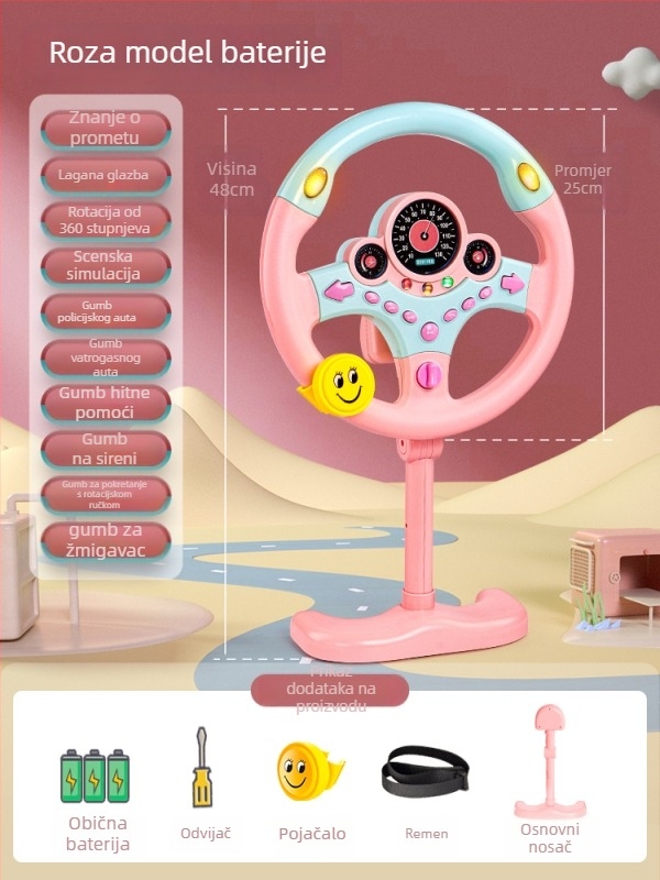 Dječji volan za stražnje sjedalo automobila – simulacija vožnje, plastika, za djecu 0–3 godine
