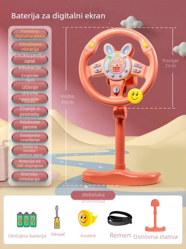 Dječji volan za stražnje sjedalo automobila – simulacija vožnje, plastika, za djecu 0–3 godine