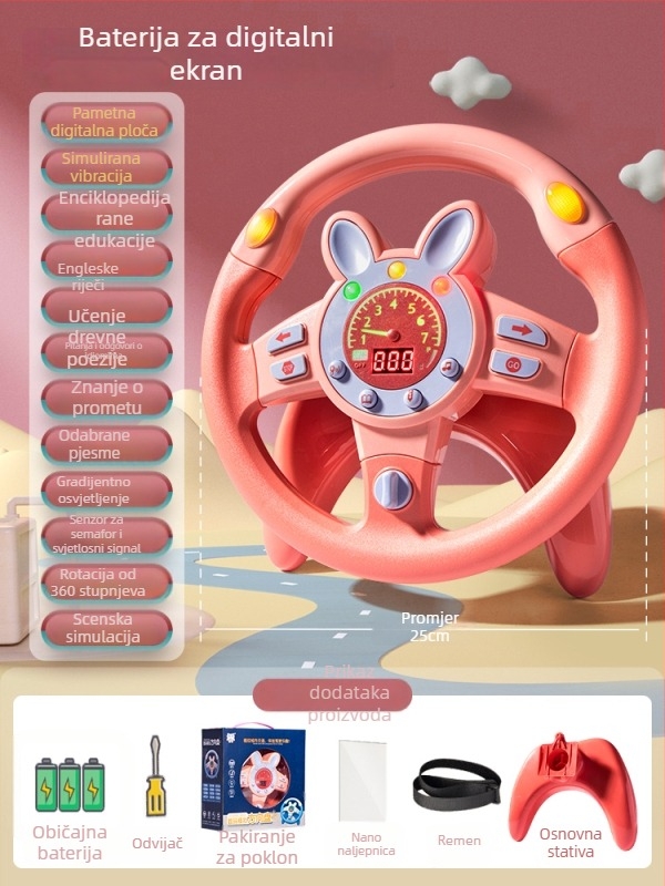 Dječji volan za stražnje sjedalo automobila – simulacija vožnje, plastika, za djecu 0–3 godine