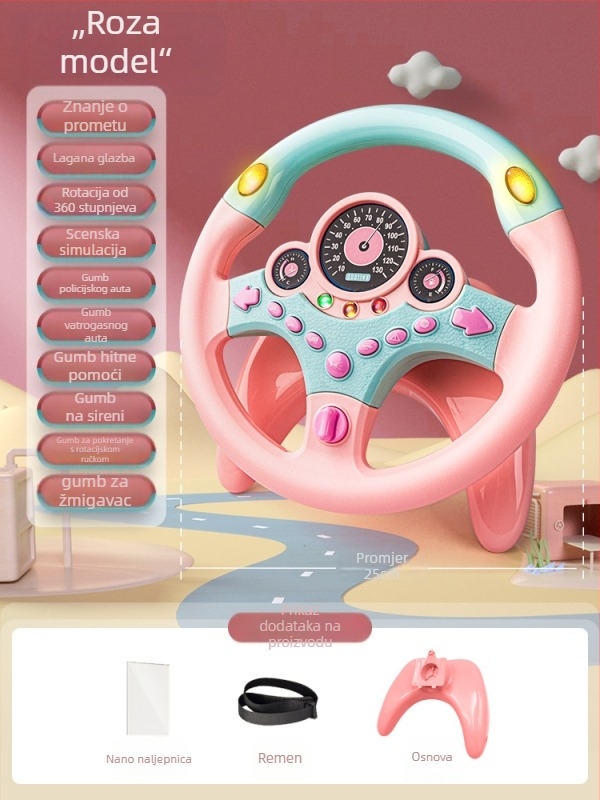 Dječji volan za stražnje sjedalo automobila – simulacija vožnje, plastika, za djecu 0–3 godine