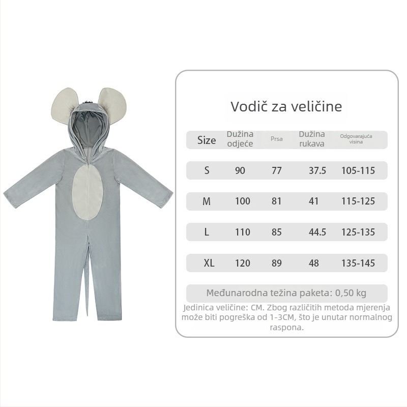 Kostim miša za djecu - cosplay kostim za scensku izvedbu, 100% poliester, unisex, za uzrast 3–8 godina, pogodan za latino ples
