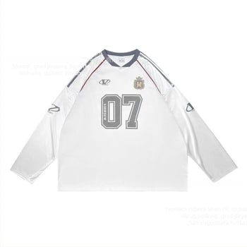 Poliesterska rugby majica s dugim rukavima, V-izrez, slobodan kroj, gradski stil, unisex