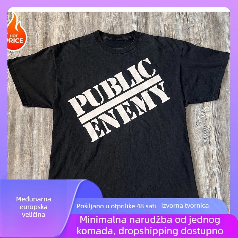 Muška pamučna T‑majica slobodnog kroja s okruglim izrezom, kratki rukavi, print s slovima, 91–95% pamuka