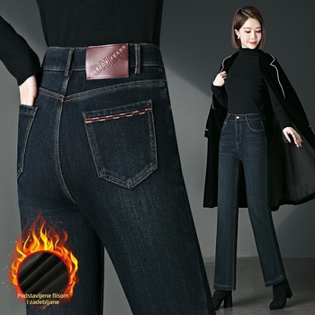 2082 Traperice ravnog kroja s flis podstavom za zimu, za sitnije i starije žene, pamuk-elastin denim s izvezenim dizajnom