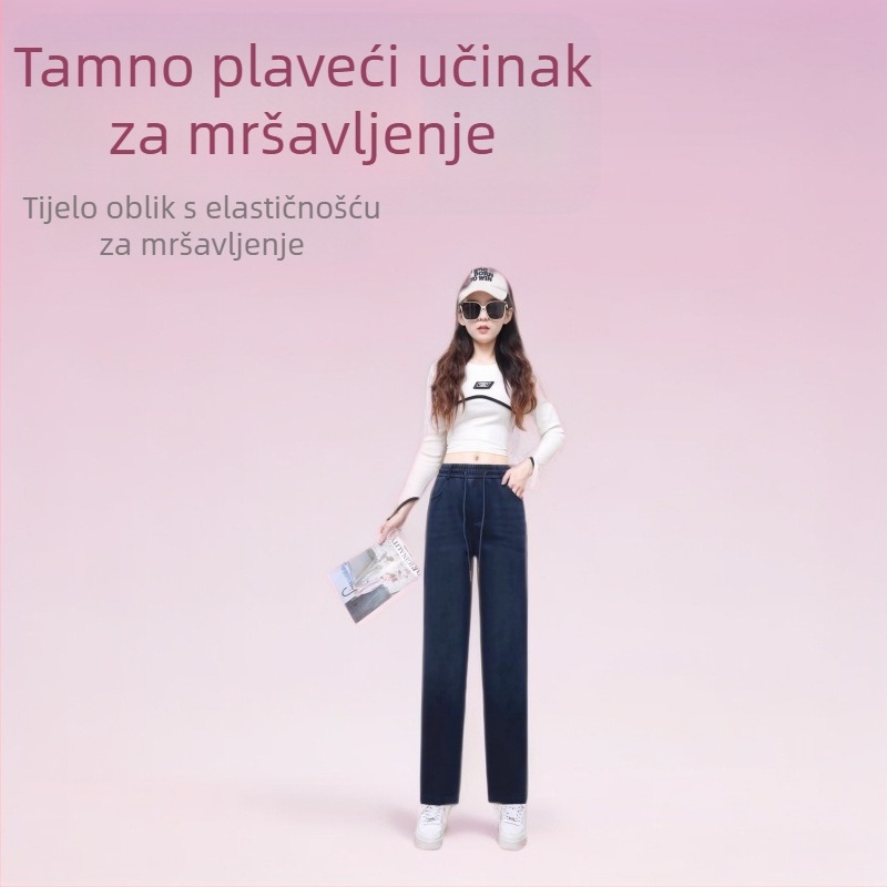 Ženske traperice, visoki pojas, denim s Tencelom, elastičan pojas, debele udobne traperice, jesen 2025