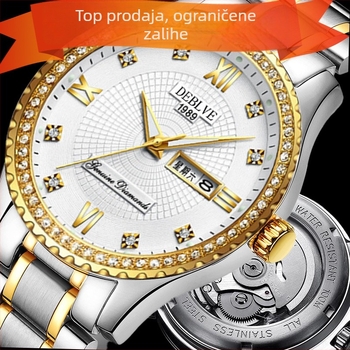 Muški skeleton sat s prozirnim stražnjim dijelom, 41 mm brojčanik, SP mehanizam, luminiscencija, kalendar i prikaz tjedna, nehrđajući čelični remen s leptir kopčom