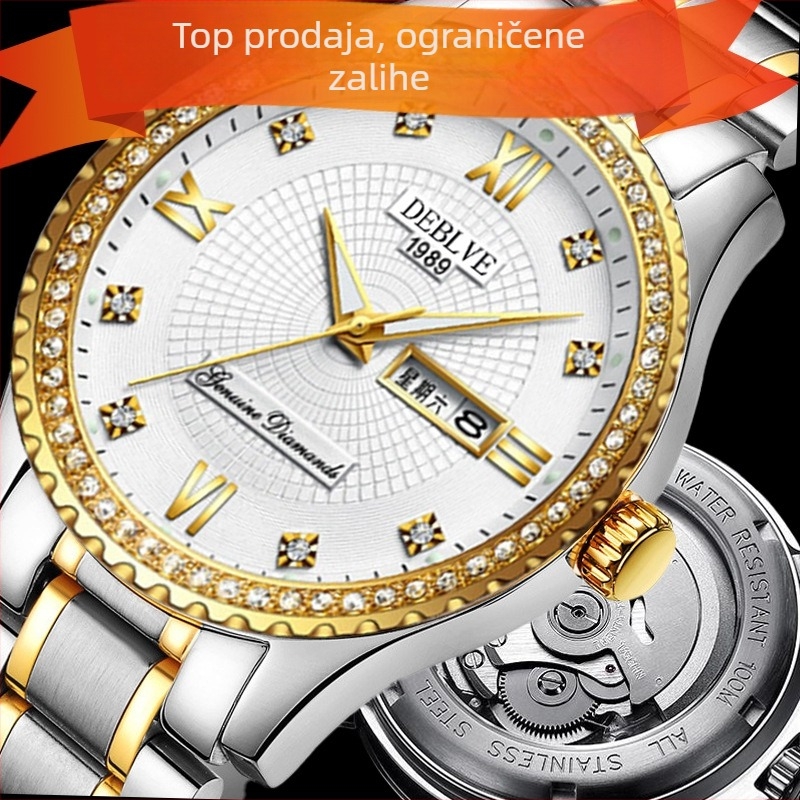 Muški skeleton sat s prozirnim stražnjim dijelom, 41 mm brojčanik, SP mehanizam, luminiscencija, kalendar i prikaz tjedna, nehrđajući čelični remen s leptir kopčom