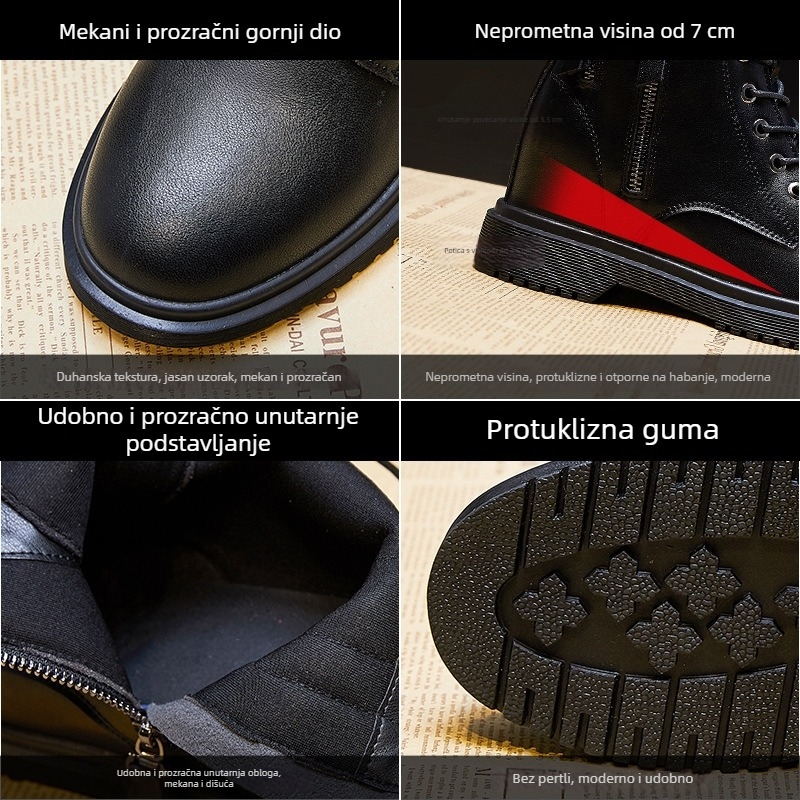 Martin čizme od prirodne kože, skriveni dizajn s povećanjem visine, gumeni potplat, topla podstava