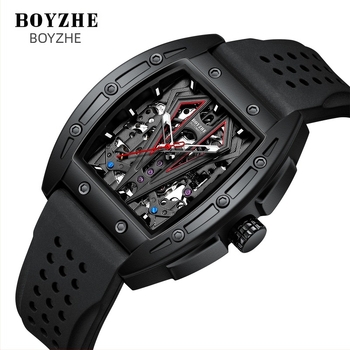 Boyzhe Skeleton Tourbillon automatski mehanički sat, prozirni stražnji poklopac, 30 m vodootpornost, nehrđajući čelik narukvica