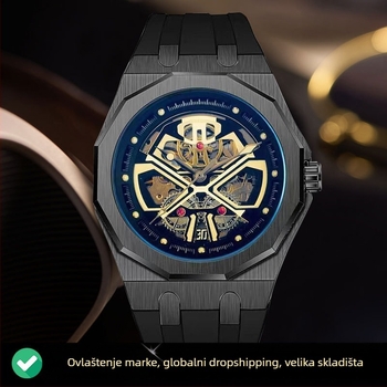 Muški mehanički sat s automatskim mehanizmom, 46 mm cifernik, kućište od nehrđajućeg čelika, vodootporan do 30 m, svijetleći cifernik