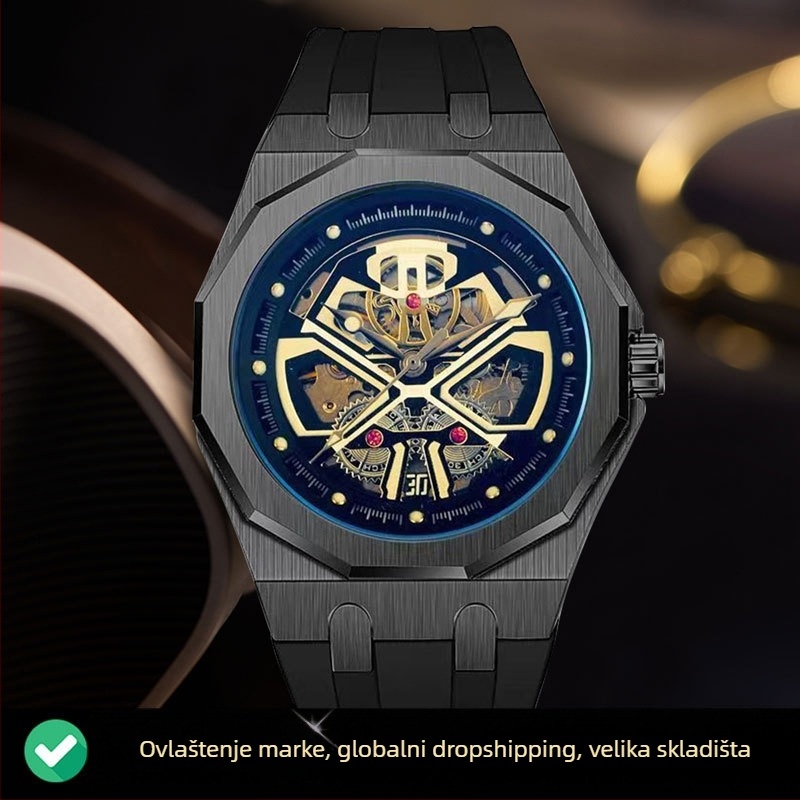 Muški mehanički sat s automatskim mehanizmom, 46 mm cifernik, kućište od nehrđajućeg čelika, vodootporan do 30 m, svijetleći cifernik