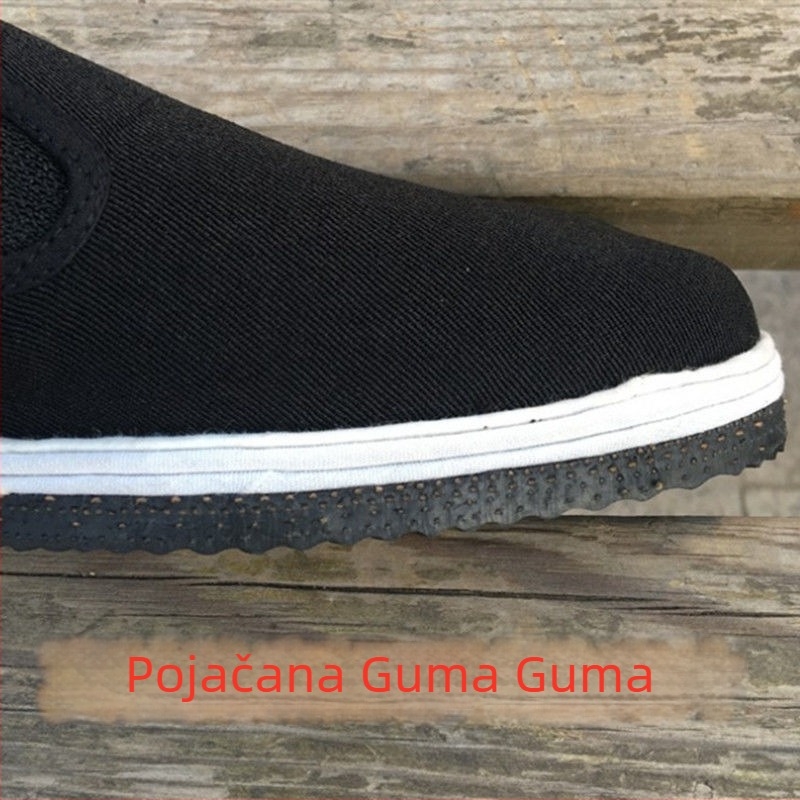 Muške ravne radne tenisice s gornjim dijelom od pamuka i gumom na potplatu – prozračne, otporne na habanje, okrugli vrh, niski potplat 1–3 cm, proljeće