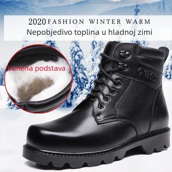 Muške zimske vojne visoke čizme, gornji dio od prave kože, gumeni đon, vunena podstava, vojni stil