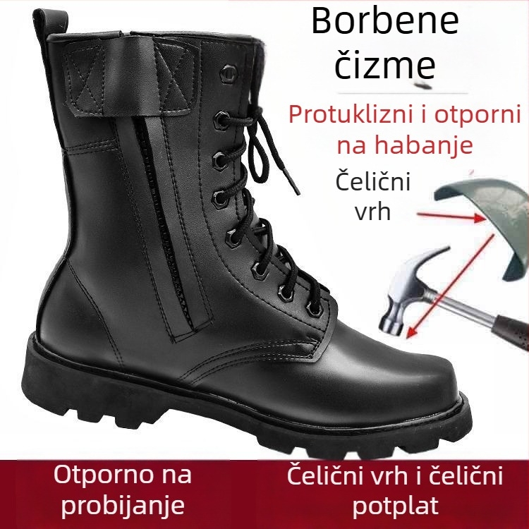 Muške kožne vojničke čizme s toplom podstavom, visokim krojem, outdoor obuća