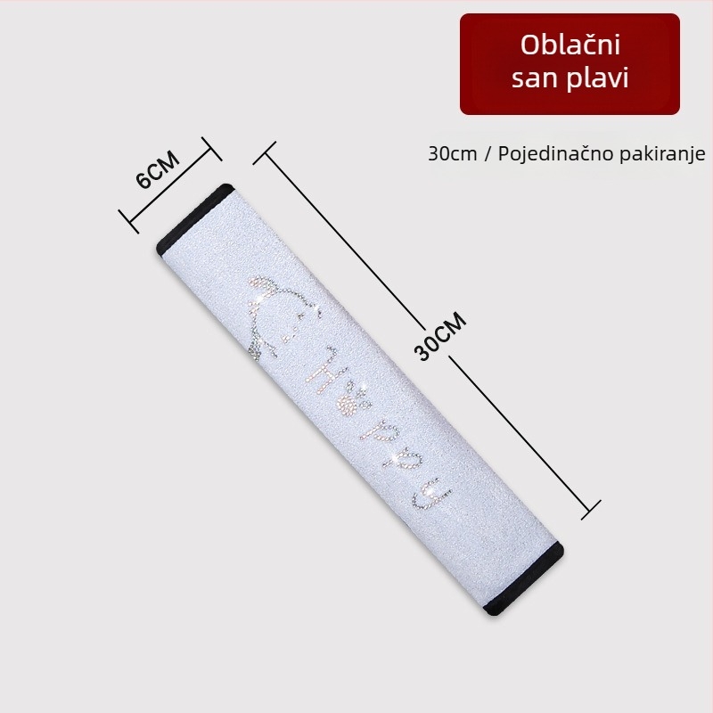 Automobilska navlaka za pojas ramena, pliš materijal, anti-udahva dizajn, ukrašena dijamantima, zaštita od habanja, težina 0,12 kg