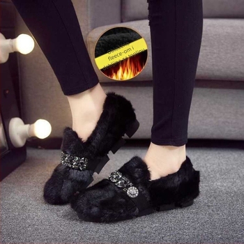 Zimski pliš loafers s okruglim nosom, umjetna pliš vrh, pamučna podstava, TPR potplat, slip-on dizajn