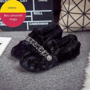 Zimski pliš loafers s okruglim nosom, umjetna pliš vrh, pamučna podstava, TPR potplat, slip-on dizajn