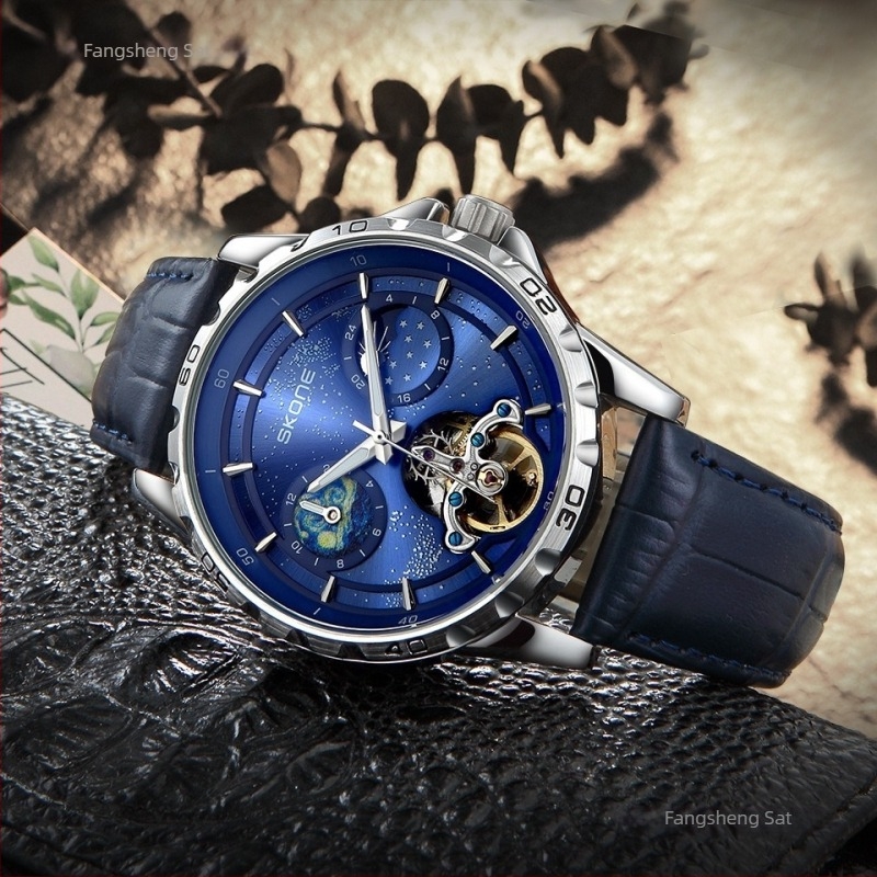 Skone Tourbillon Sun Moon Star muški sat s automatskim mehanizmom (Automatski mehanizam, vodootpornost 30m, kožni kaiš, kućište od legure)