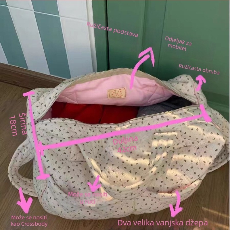 Crossbody torba s urbanim stilom, poliester materijal, horizontalni kvadratni oblik, zatvaranje zipom, unutarnja džep sa zipom, jedna naramenica