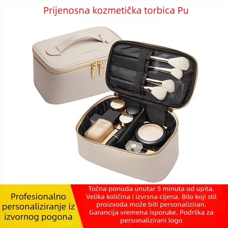 PU kožna kozmetička torbica sa zatvaračem, velika kapaciteta 20–35L, unutarnja džep sa zipom, strukturirana vanjska torbica trodimenzionalnog oblika
