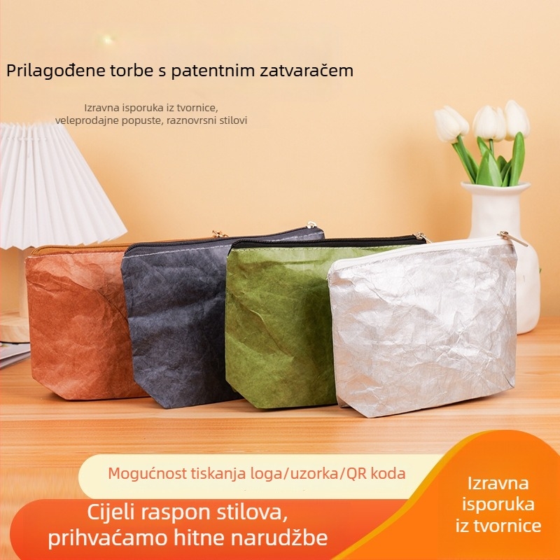 DuPont papirna torba sa zatvaračem – periva kraft papirnata torba za pohranu kozmetike i školskih potrepština, s prilagođenim logotipom, velika kapaciteta