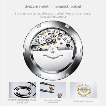 Muški mehanički sat sa skeletnim tourbillonom, kućište i narukvica od nehrđajućeg čelika, vodootpornost 30m, luminescentne kazaljke, kalendar